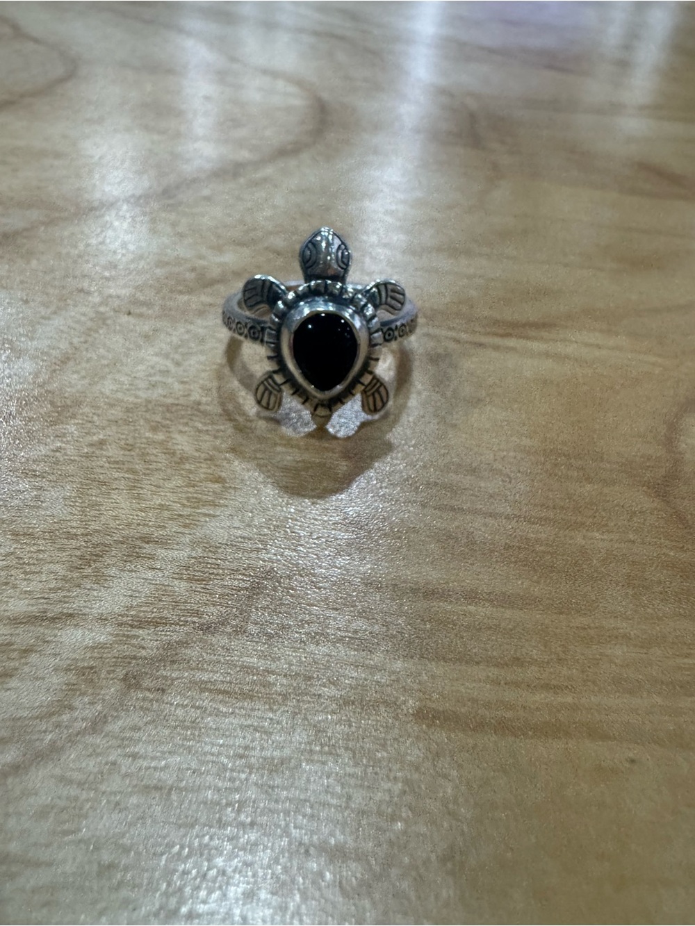 Sterling Silver Turtle Ring with Black Stone